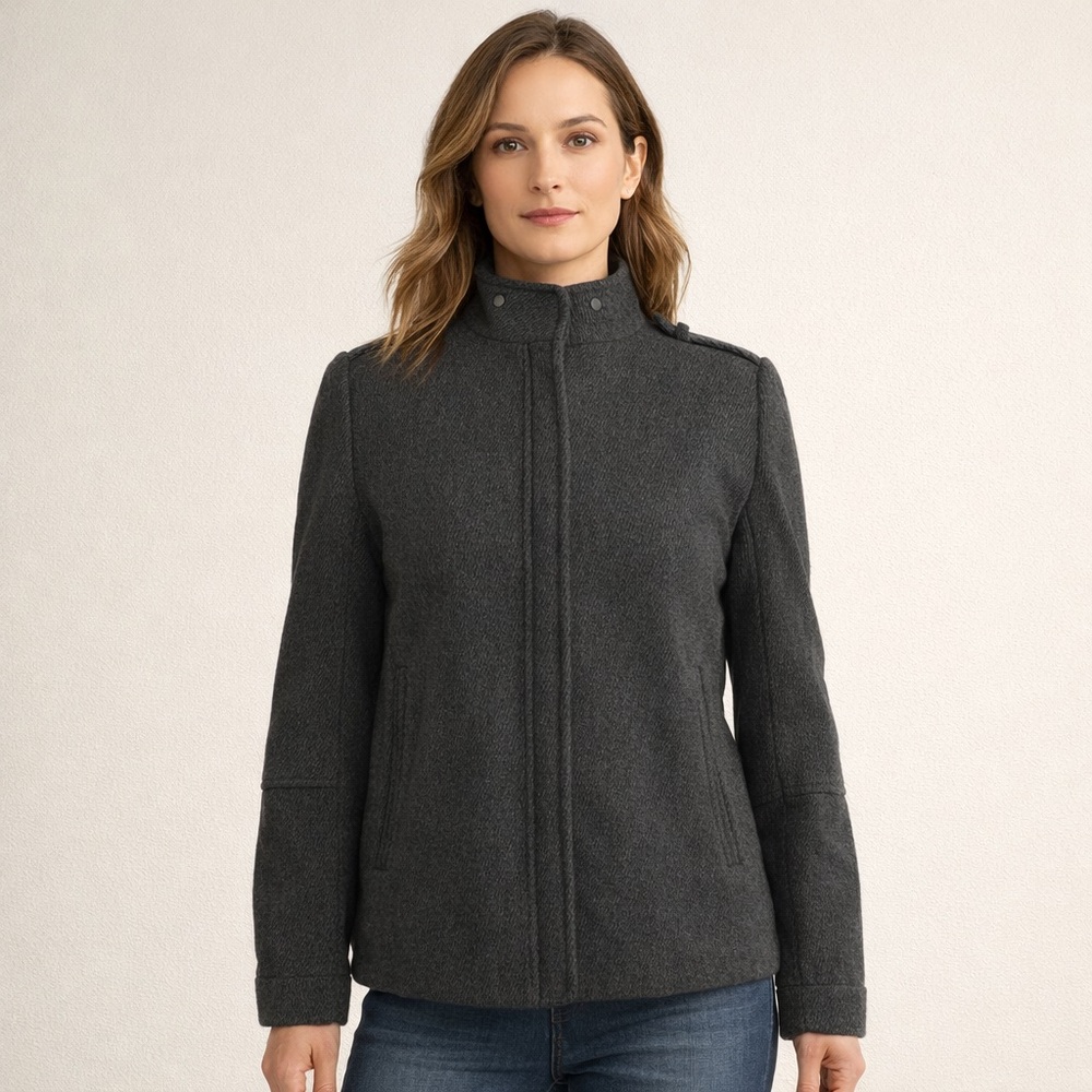 Vince | Charcoal Wool Blend Stand Collar Military Jacket Coat | Sz 4
